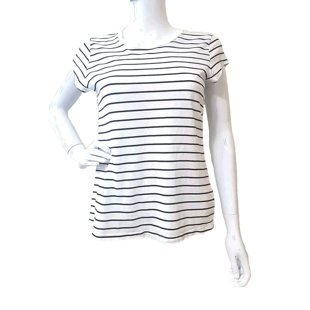 Universal Thread Womens Cap Sleeve T Shirt White Black Stripes Medium